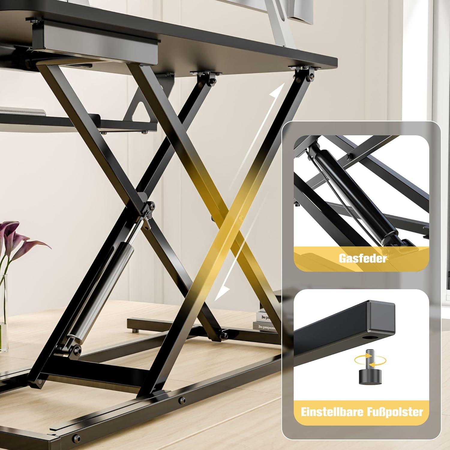 Höhenverstellbarer Schreibtischaufsatz Steh-Sitz 80x40cm Schwarz