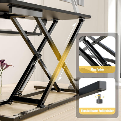 Höhenverstellbarer Schreibtischaufsatz Steh-Sitz 80x40cm Schwarz
