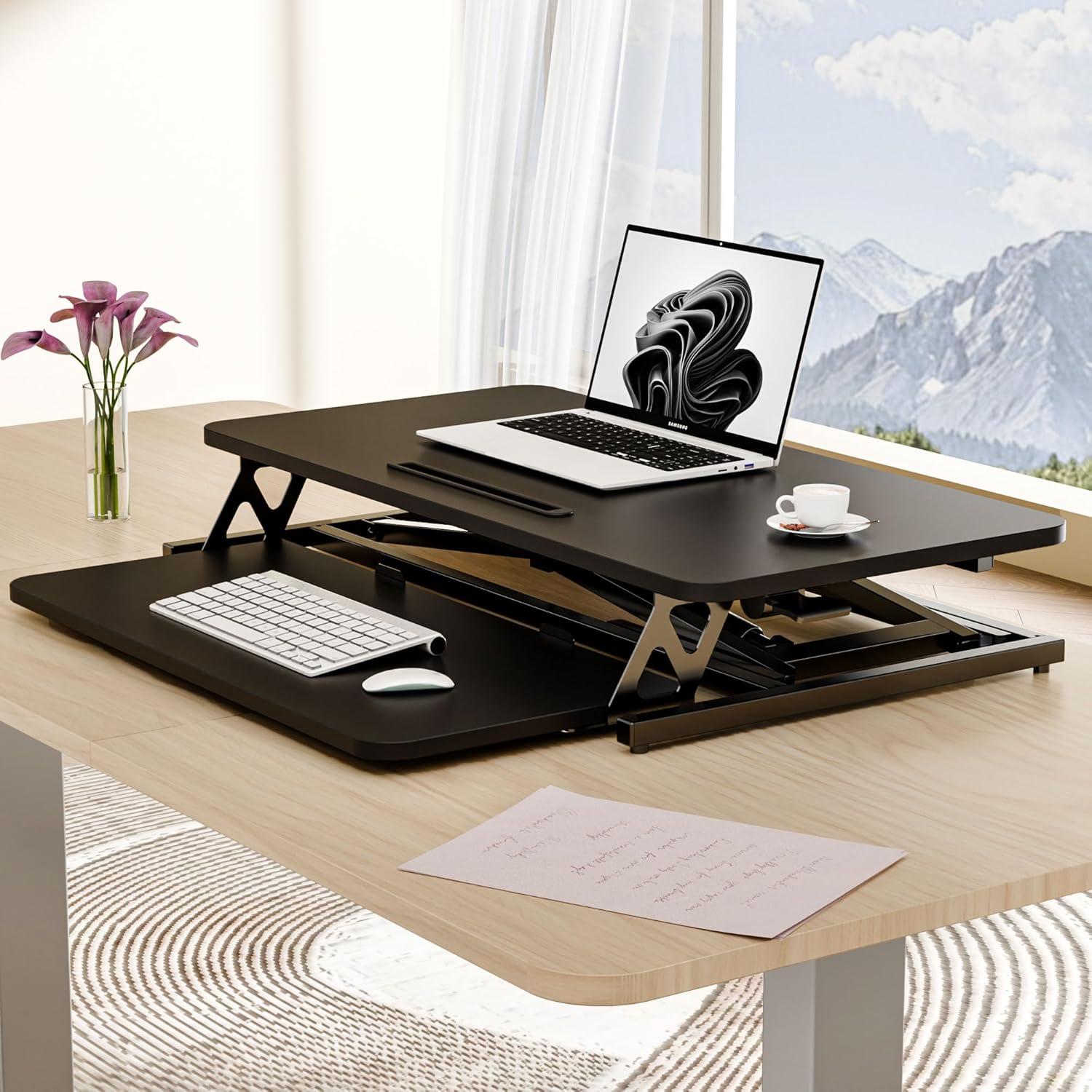 Höhenverstellbarer Schreibtischaufsatz Steh-Sitz 80x40cm Schwarz