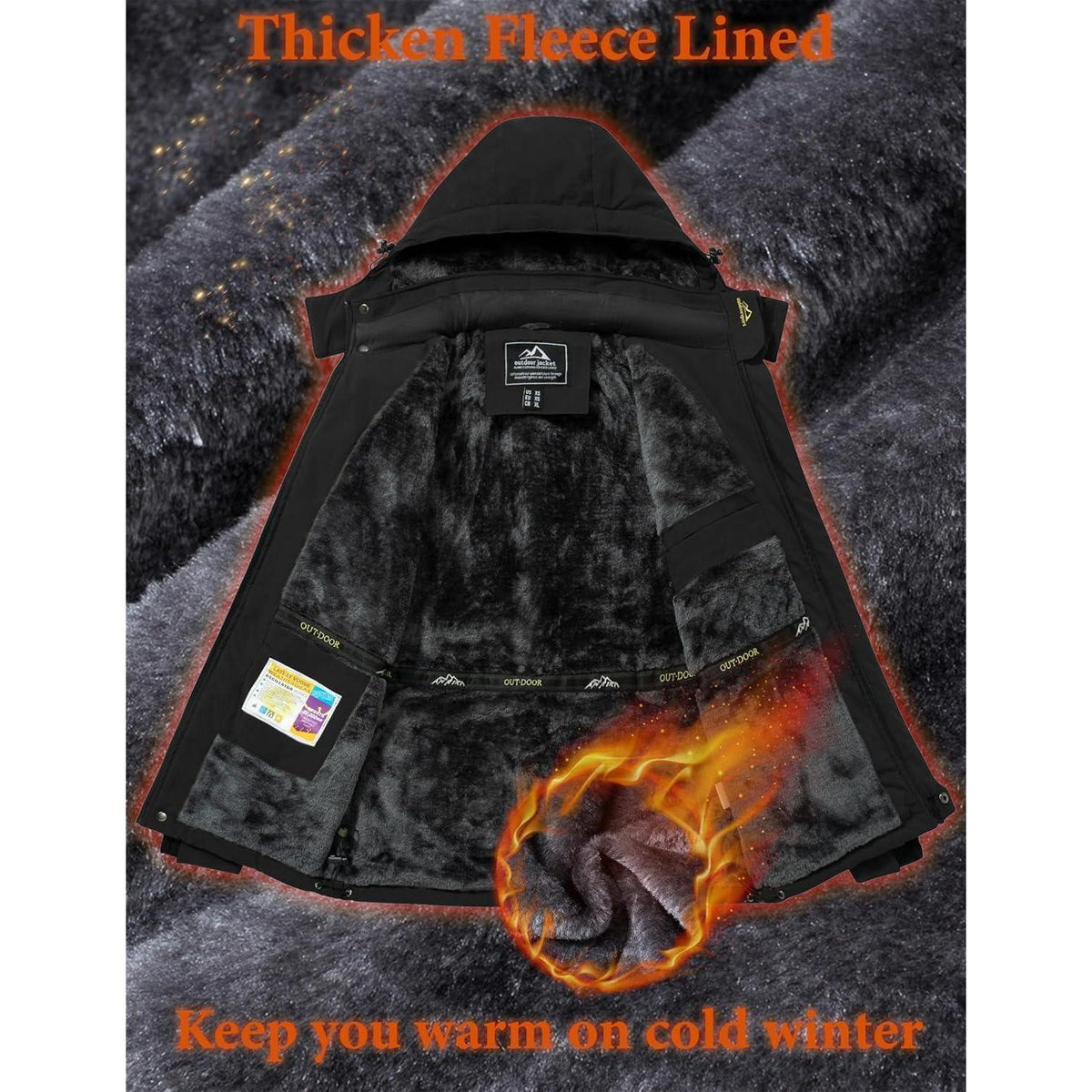 Herren Fleecejacke Winter Warm Gefüttert Skijacke Outdoor Schwarz-Grau XXL