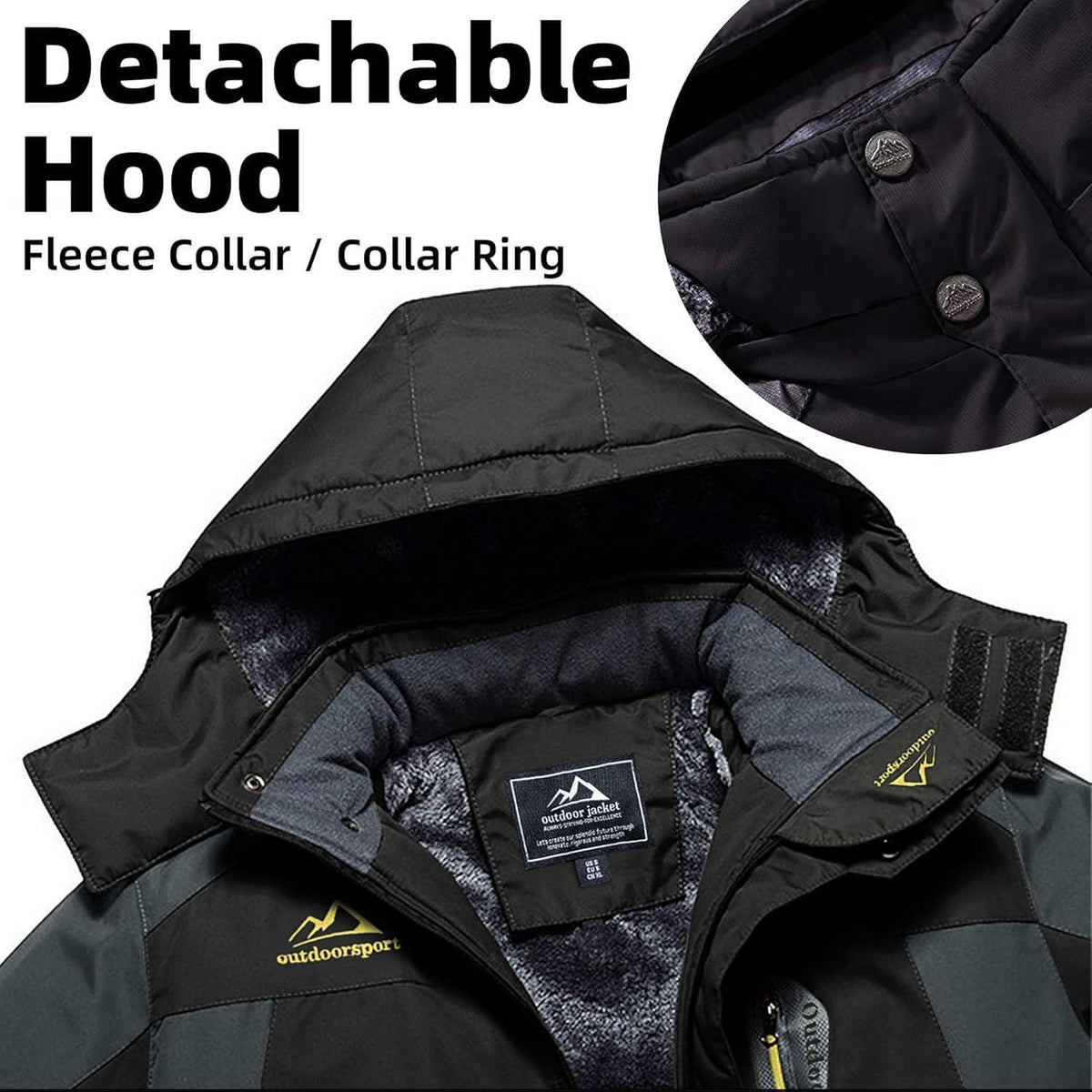 Herren Fleecejacke Winter Warm Gefüttert Skijacke Schwarz-Grau M