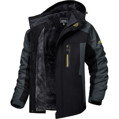 Herren Fleecejacke Winter Warm Gefüttert Skijacke Schwarz-Grau L