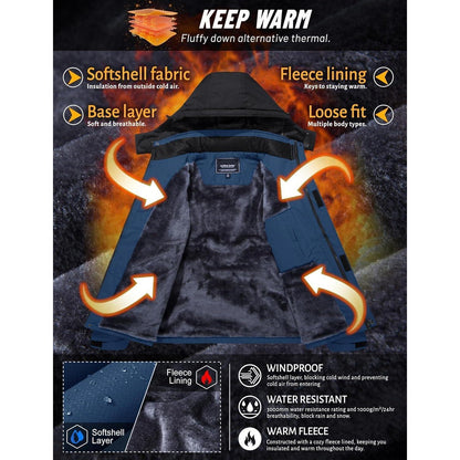Herren Winterjacke wasserdicht warm gefüttert mit Kapuze XXL Denim Blau