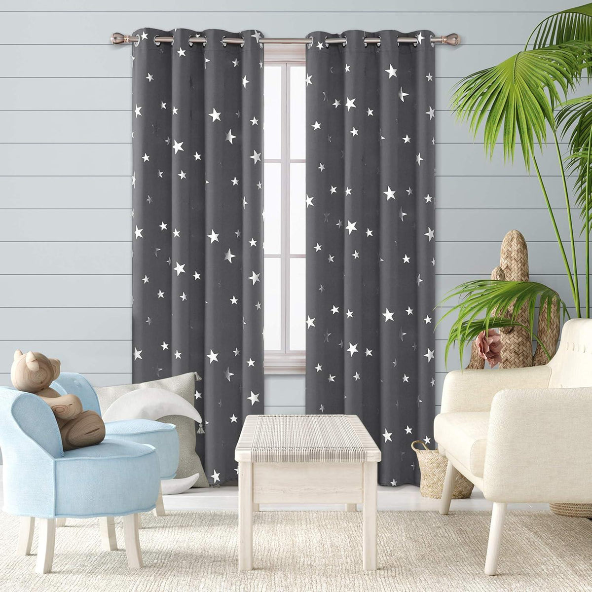 Deconovo Verdunkelung Sterne Vorhänge 160x132 cm 2er Set