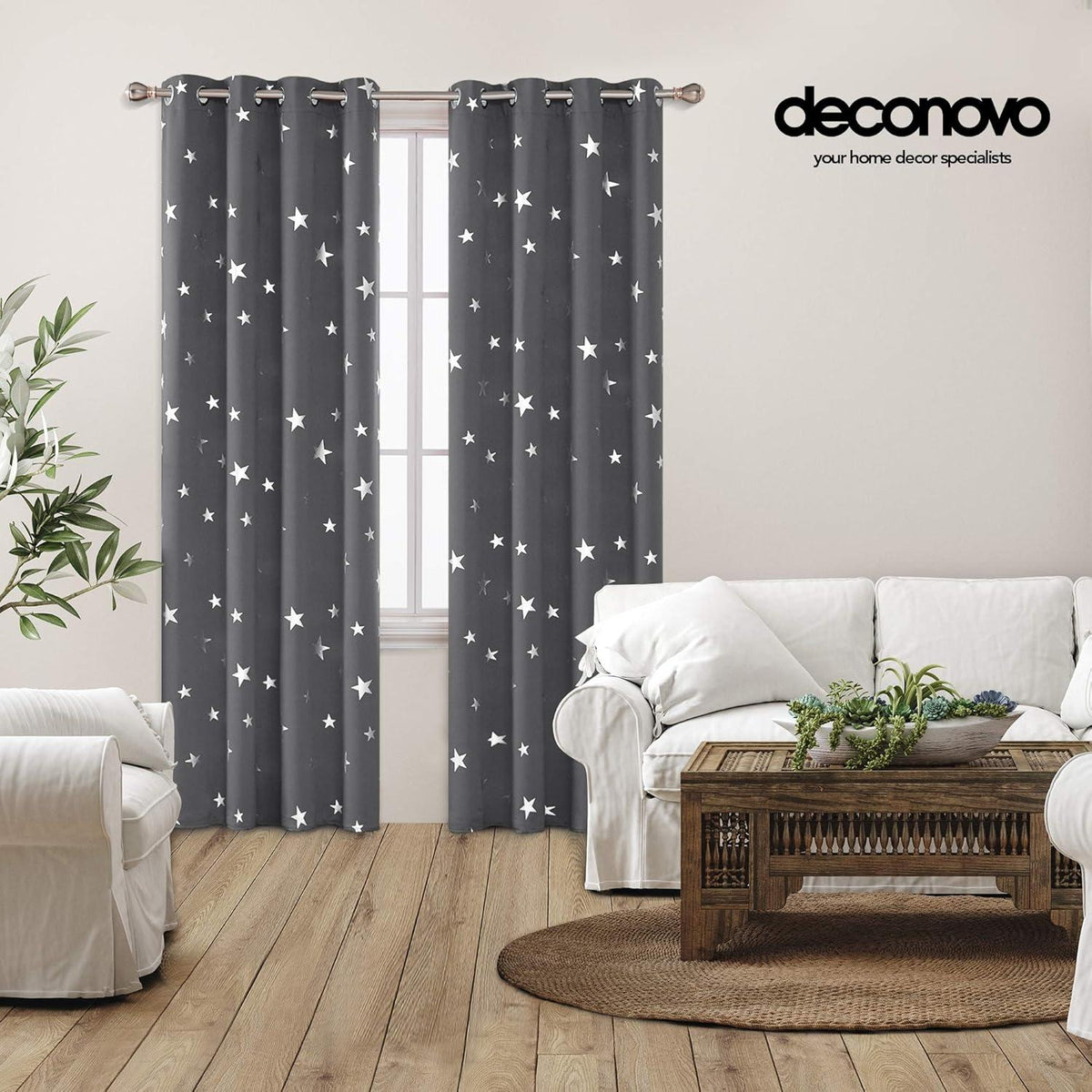 Verdunkelungsvorhang Thermo Sterne Ösen 160x132 cm 2er Set Dunkelgrau
