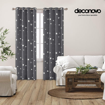 Verdunkelungsvorhang Thermo Sterne Ösen 160x132 cm 2er Set Dunkelgrau
