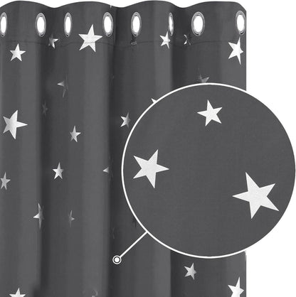 Verdunkelungsvorhänge Sterne Thermo Ösen 160x132cm Dunkelgrau 2er Set