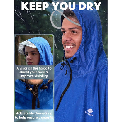 Wasserdichter Fahrrad-Regenponcho mit Kapuze – Blau