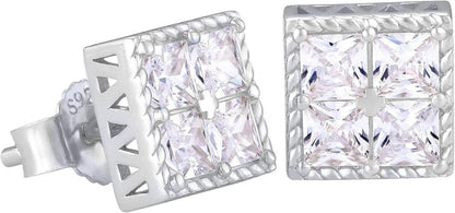 KRKC&CO 925 Silber Iced Out Zirkonia Ohrstecker Set 8mm Blau