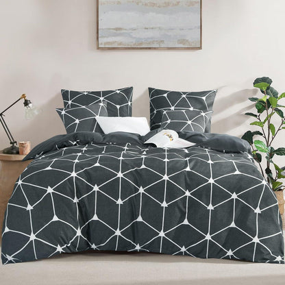 Bettwäsche Set GeometrieMuster Mikrofaser Anthrazit 220x240 3tlg