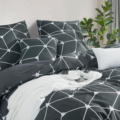 Bettwäsche Set GeometrieMuster Mikrofaser Anthrazit 220x240 3tlg