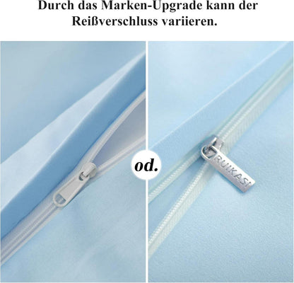 Bettwäsche 200x220 3-teilig Blau - Mikrofaser Set mit Kissenbezügen