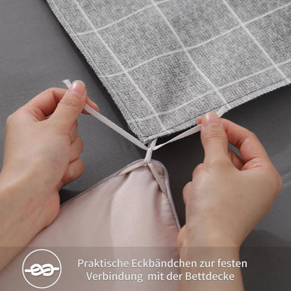Bettwäsche Set 200x220 Anthrazit Gittermuster Mikrofaser Weich