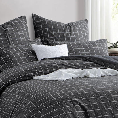 Bettwäsche Set 200x200 Anthrazit mit Gittermuster aus Mikrofaser