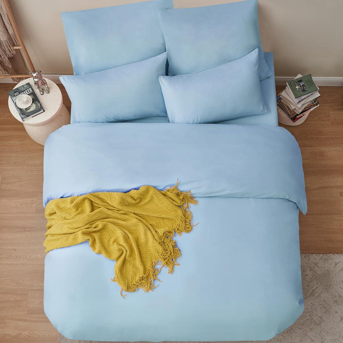 Bettwäsche 220x240 3teilig Blau - Mikrofaser Set mit Reißverschluss