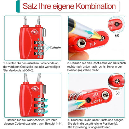 TSA Kabelschloss 3-Stellig Schwarz für Reise und Gepäck