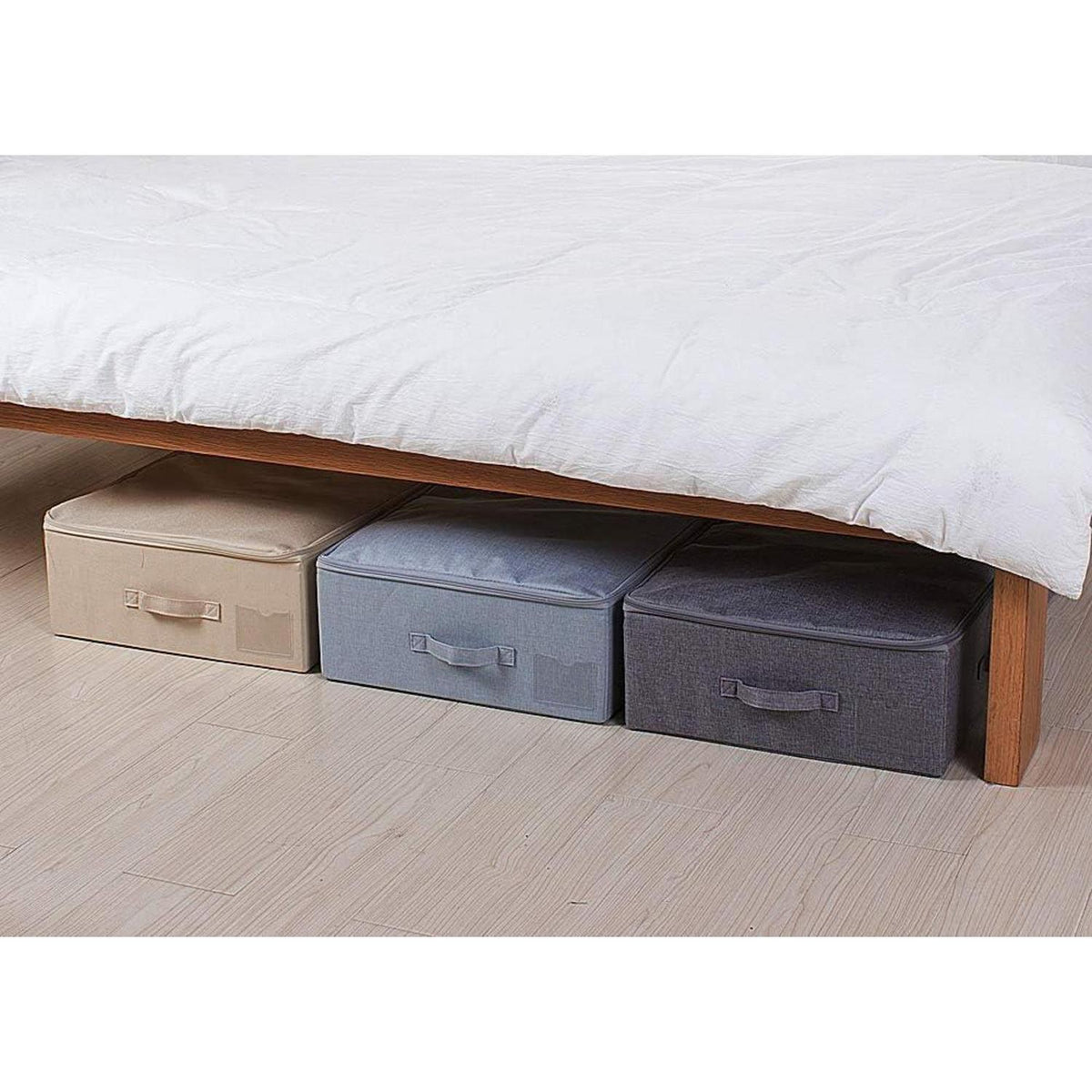 Großer Unterbett-Aufbewahrungsbehälter aus Leinen, faltbar, 100cm, Schwarzgrau