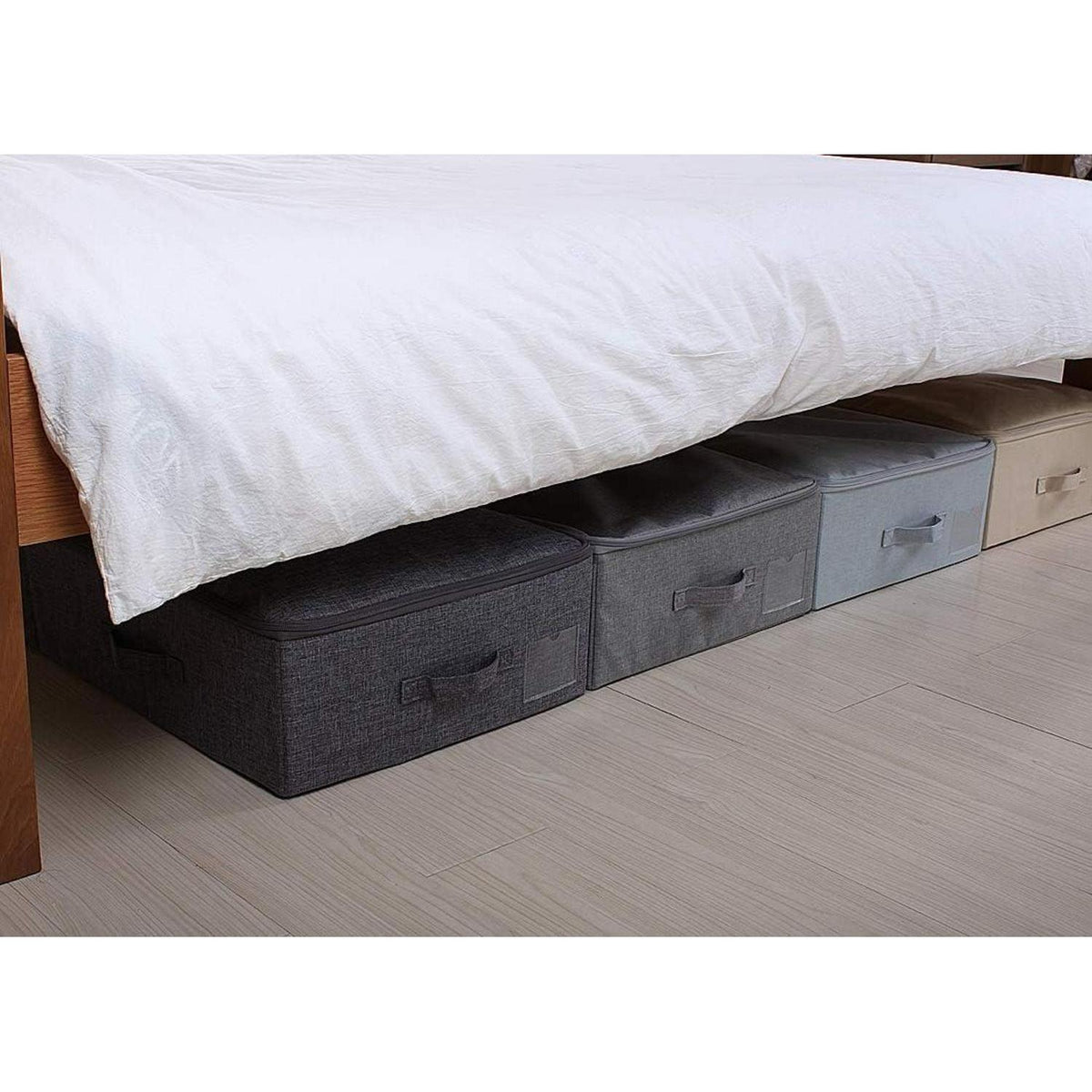 Großer Unterbett-Aufbewahrungsbehälter aus Leinen, faltbar, 100cm, Schwarzgrau