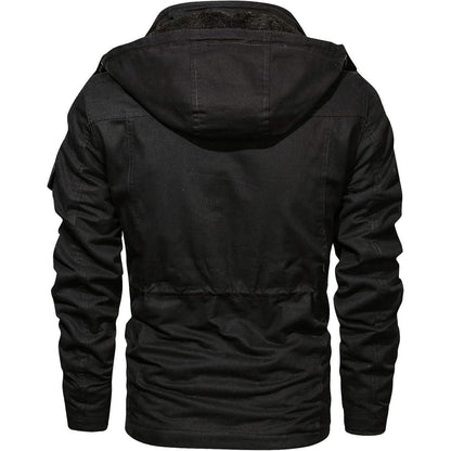 Warme Winterjacke Herren mit abnehmbarer Kapuze Schwarz