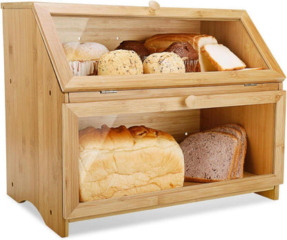 Bambus Brotkasten 2 Etagen lebensmittelecht pflegeleicht 39x25x32cm