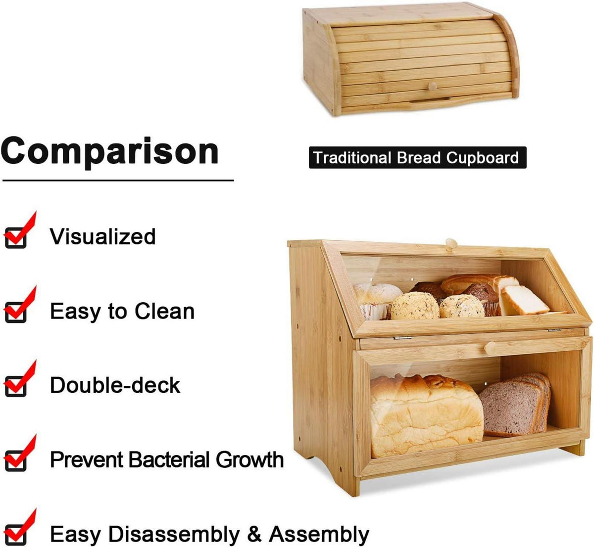 Bambus Brotkasten 2 Etagen lebensmittelecht pflegeleicht 39x25x32cm