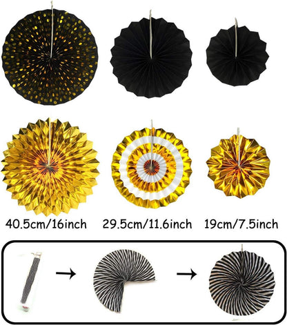 Schwarz Gold Party Dekoration Set Papier Pompoms Luftballons