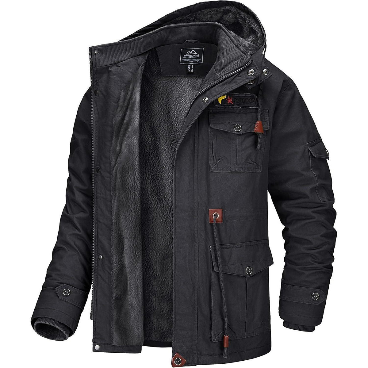 Herren Winterjacke gefüttert Fleece Parka mit Kapuze Grau