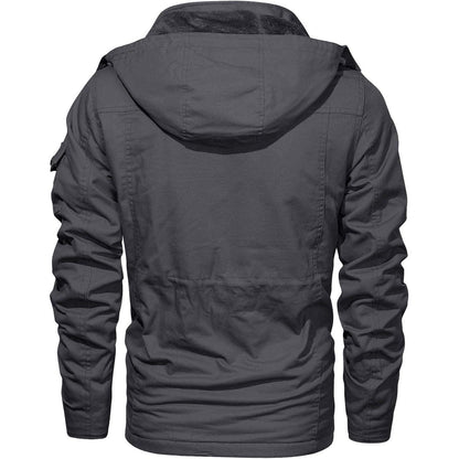 Herren Winterjacke gefüttert Fleece Parka mit Kapuze Grau