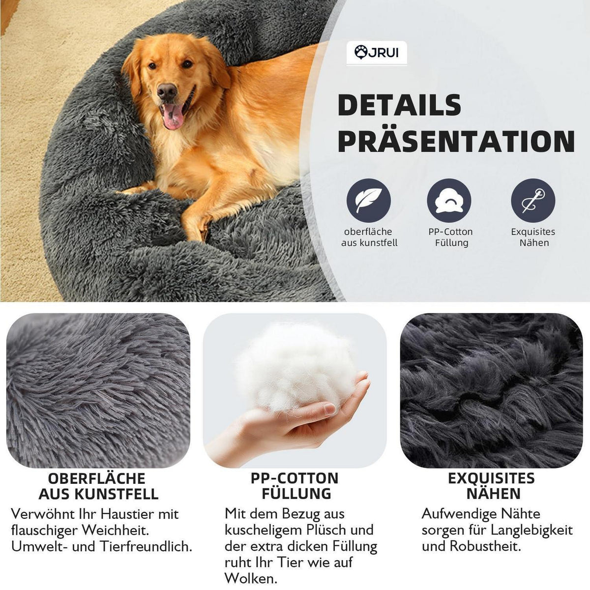 Flauschiges Hundebett Donut Grau – Komfort für Große Hunde