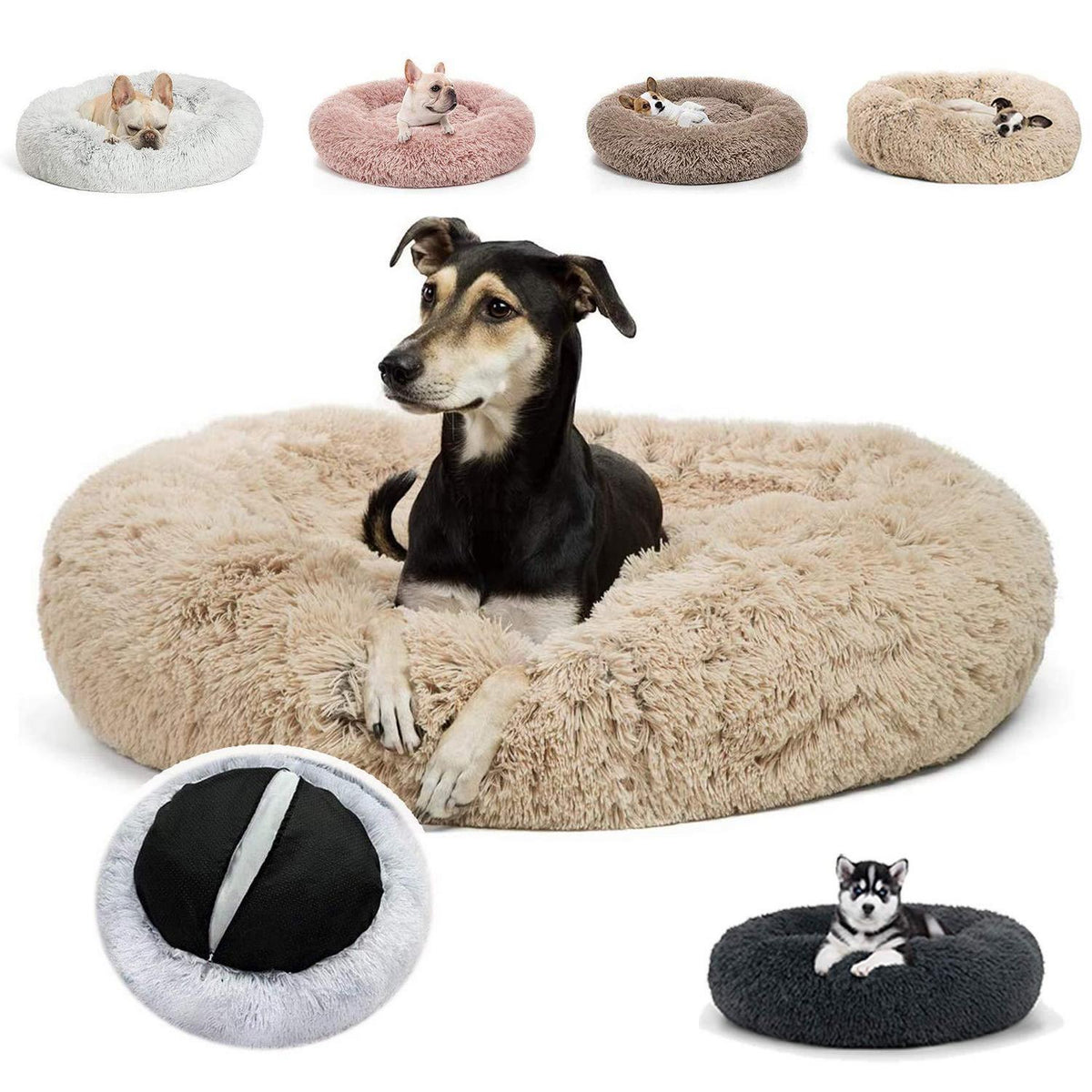 Plüsch Hundebett Groß – Waschbar, Rutschfest, Beige
