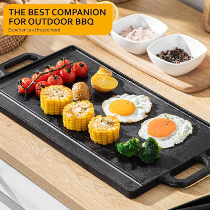 Gusseisen Grillplatte mit Griffen 42x23cm Schwarz BBQ