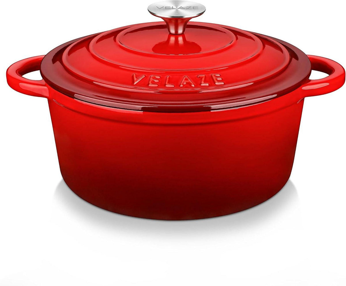Gusseisen Bräter mit Deckel 24cm 4L Emailliert Rund Rot Topf