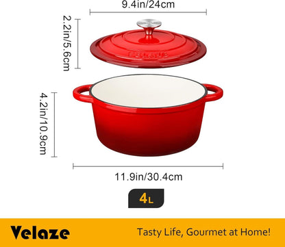 Velaze Gusseisen Topf 24cm mit Deckel 4L für alle Herdarten