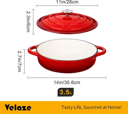 Velaze Gusseisen Bräter 3,5L Topf 28cm Backofenfest