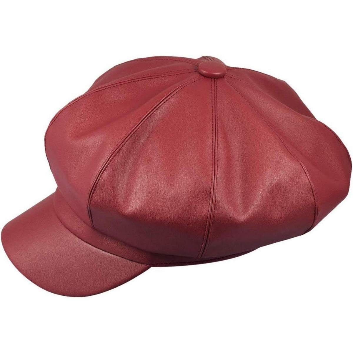 Baskenmütze Damen – Retro Newsboy Hut Rot, Einheitsgröße in Lederoptik