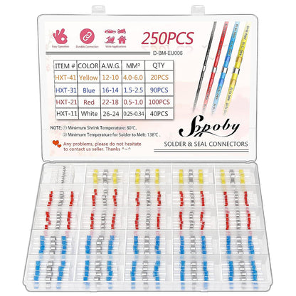 250PCS Solder Seal Wire Connectors Automotive Marine Waterproof Kit