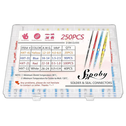 250PCS Sopoby Solder Seal Wire Connectors Kit Automotive Marine Waterproof