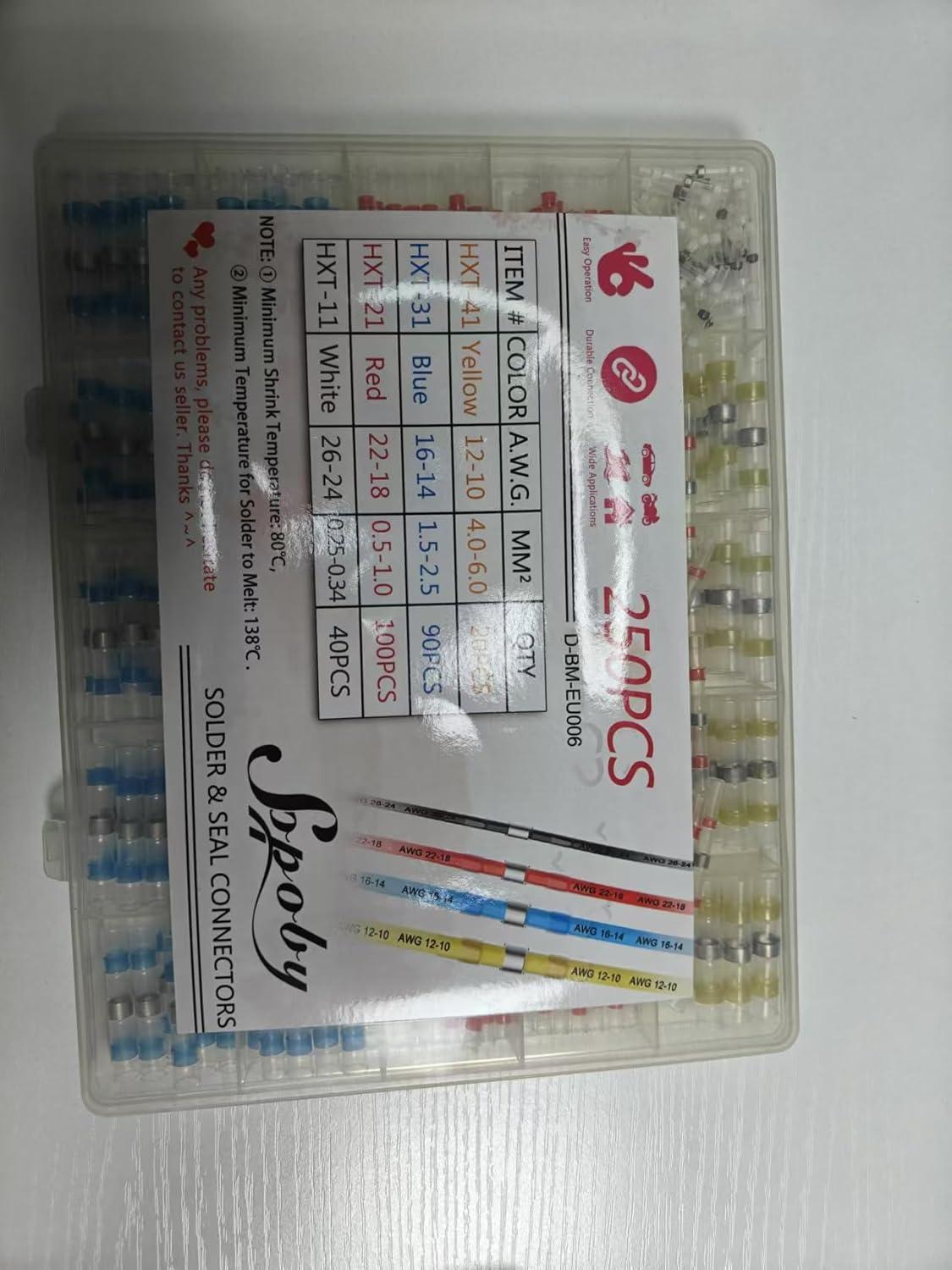 250PCS Solder Seal Wire Connector Kit - Automotive Marine Insulated Waterproof Terminal