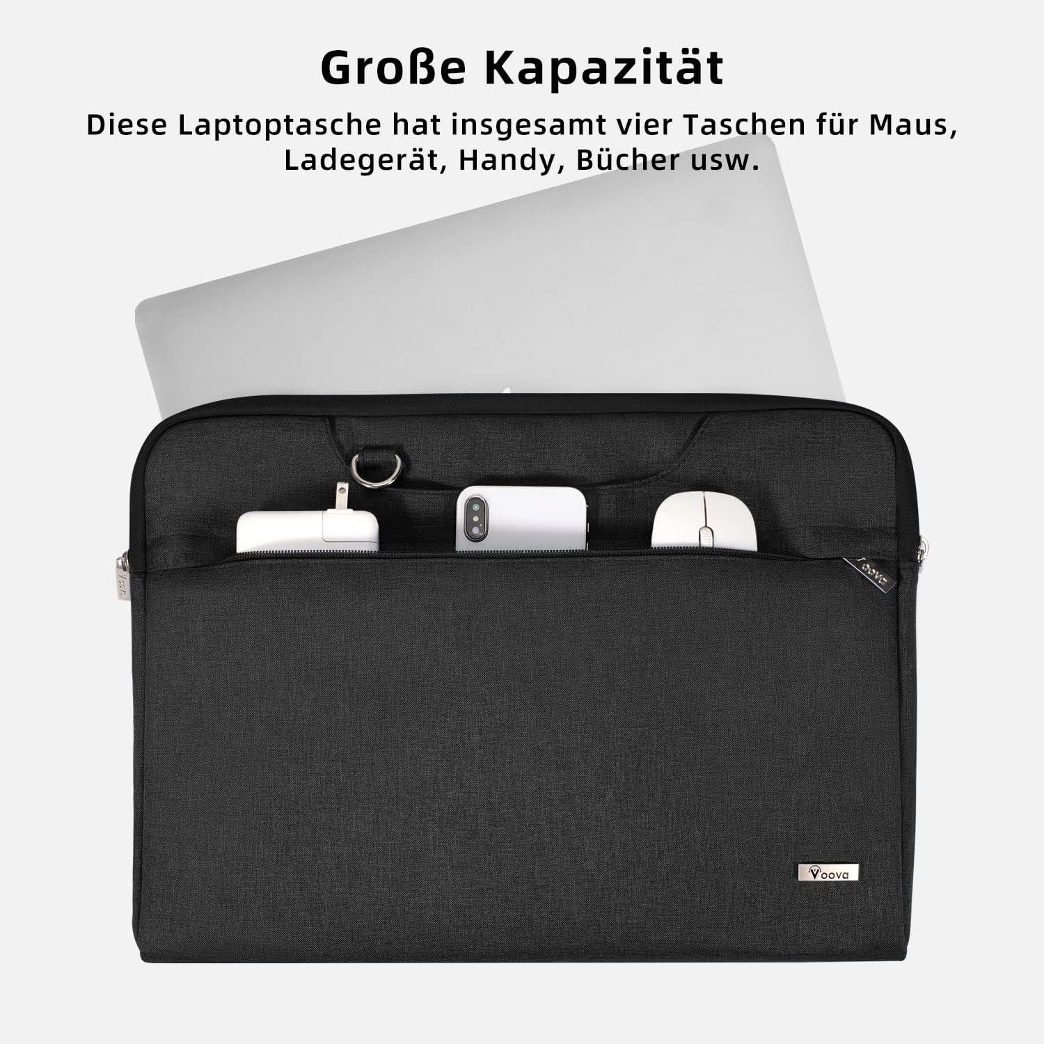 Voova Laptoptasche 17,3 Zoll Schwarz Wasserdicht Stoßfest Damen Herren