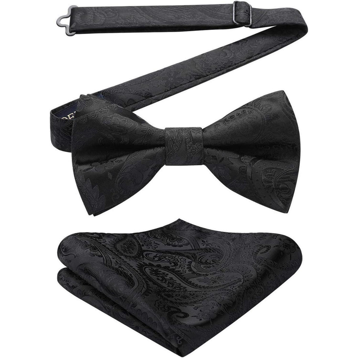 Herren Fliegen Set mit Einstecktuch – Schwarz