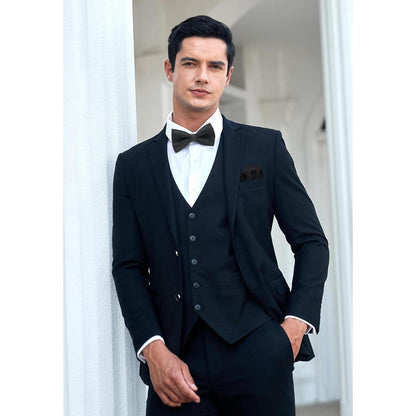 Herren Fliegen Set mit Einstecktuch – Schwarz