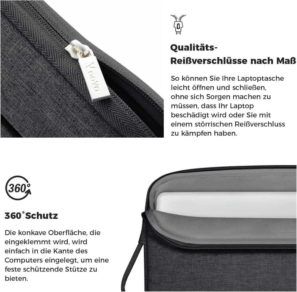 Voova Laptoptasche 15-15,6 Zoll MacBook Air Pro M1 M2 Hülle Schwarz
