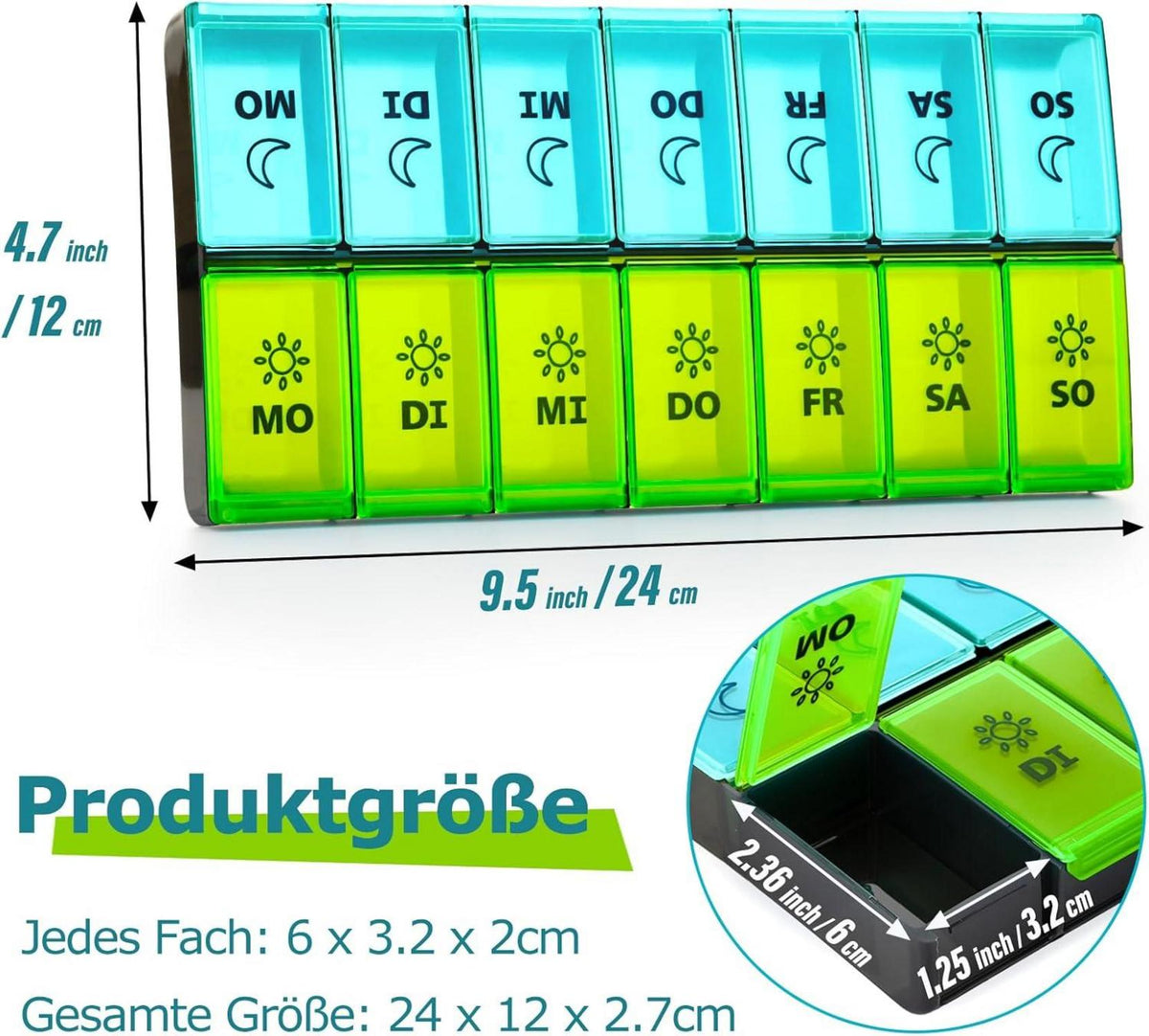 XL Pillendose 7 Tage Feuchtigkeitsfest 14 Fächer Vitamine Medikamente