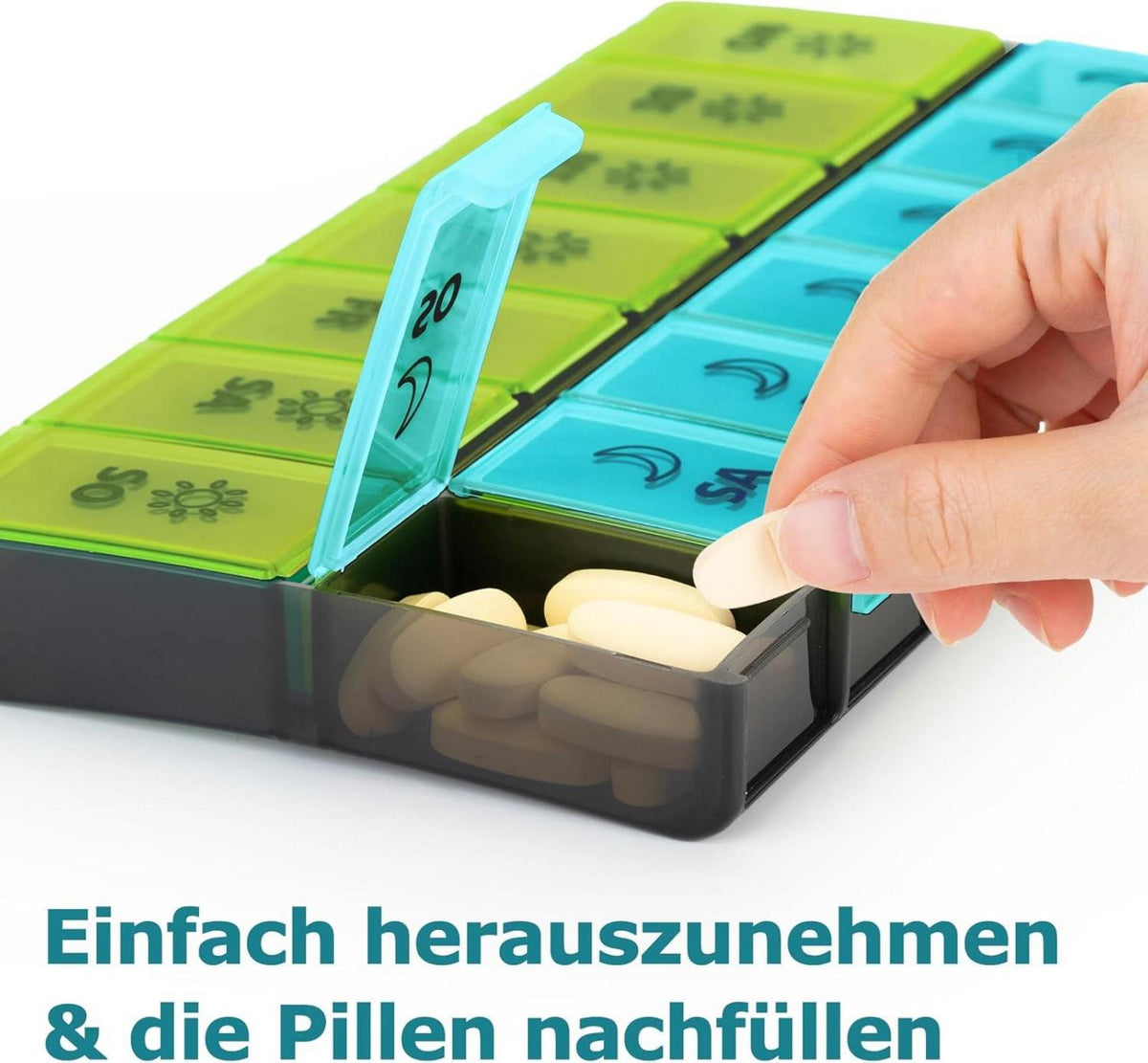 Pillendose 7 Tage morgens abends XL grün Organizer