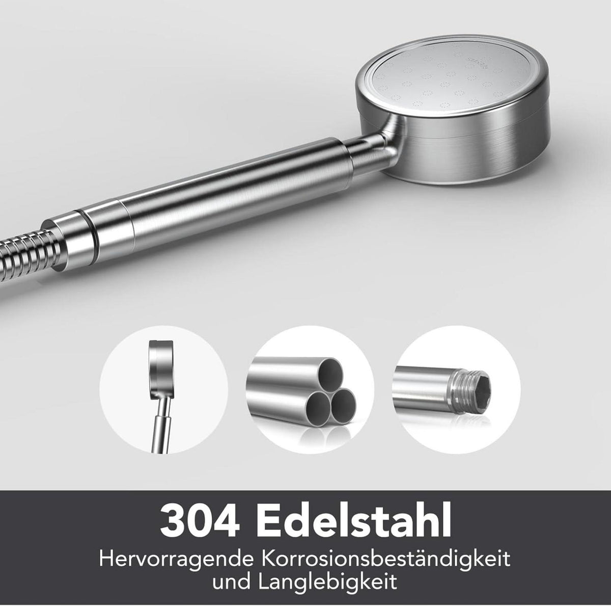 Duschkopf Hochdruck mit 1,5m Schlauch Edelstahl Handbrause