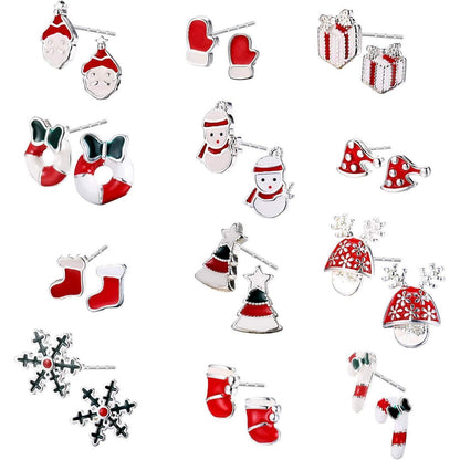 12 Paar Edelstahl Weihnachten Ohrstecker Damen Mädchen Kinder