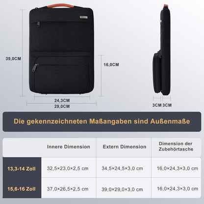 Voova Laptoptasche 15-16 Zoll Schwarz mit Zubehör-Hülle