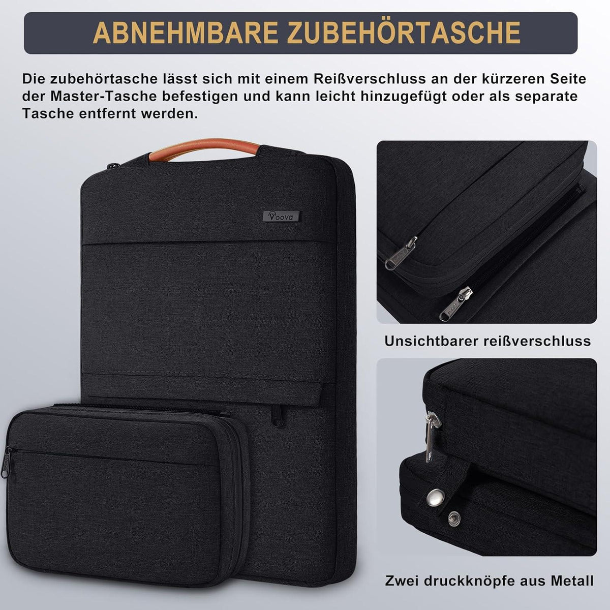 Voova Laptoptasche 15 15.6 16 Zoll MacBook Hülle Schwarz Zubehörtasche