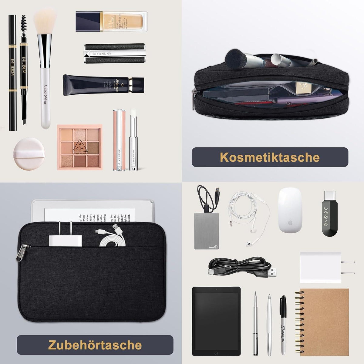 Voova Laptoptasche 15.6 Zoll MacBook Pro Hülle Zubehörtasche Schwarz