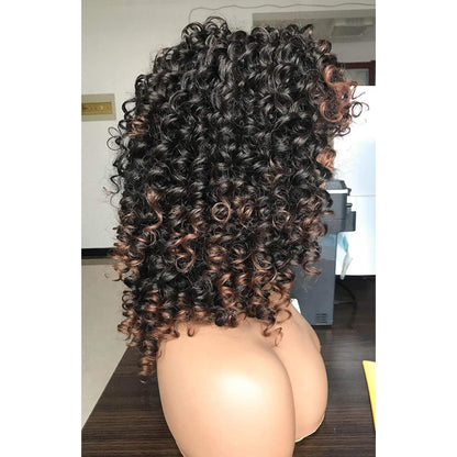 Lockige Afro-Perücke mit Pony – Ombre Braun, Hitzebeständig